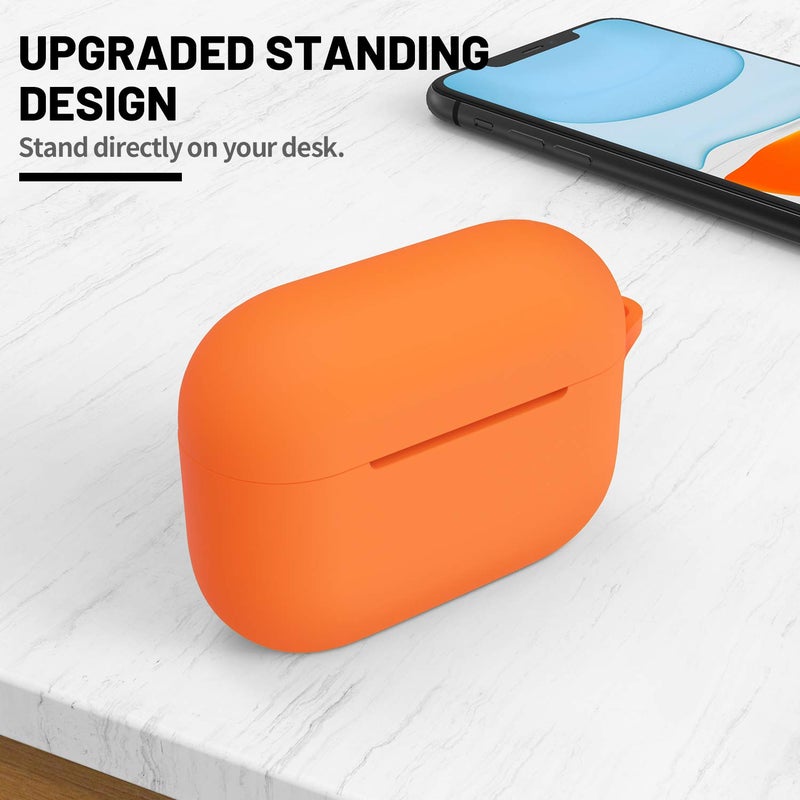 ATUAT for AirPods Pro 1st/2nd Generation Case Cover, Protective Silicone Skin Accessories with Keychain for Women Men for Apple AirPods Pro 2019/2022 Charging Case,Front LED Visible-Bright Orange - Image 2